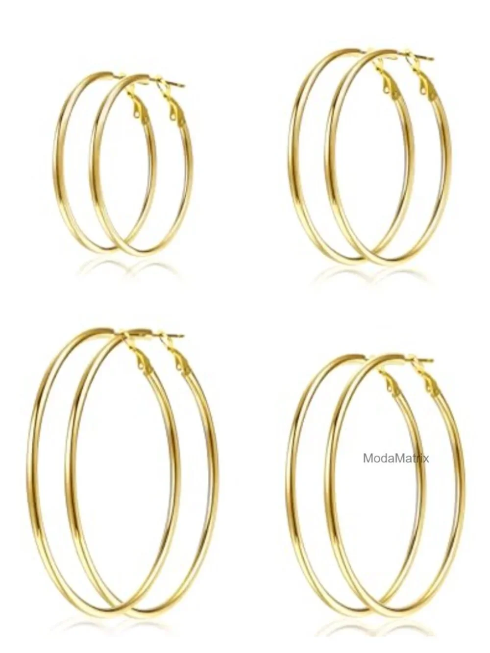 4 Pairs Silver Gold Plated Hoop Earrings Stainless Steel 30/40/50/60mm Dangle